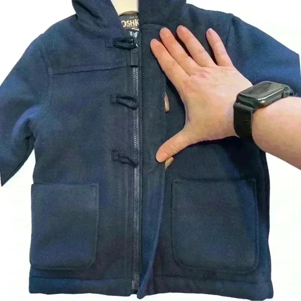 NWT OshKosh navy blue hooded boy’s peacoat 12 mos. - Picture 7 of 11